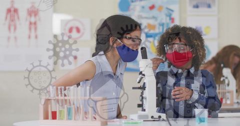 masked schoolchildren conducting science experiments with safety precautions - Download Free Stock Images Pikwizard.com