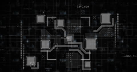 Digital Circuit Hologram with Overlapping Viewfinders on Black Background