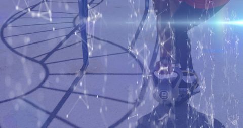 Athlete with prosthetic leg exercising and technology overlay