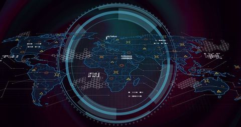 Futuristic world map with hud elements in digital interface