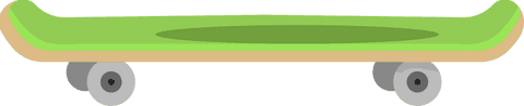 Flat design skateboard with green deck on transparent background