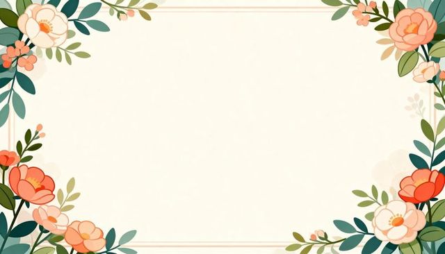 Pastel floral frame featuring cream center, double border and corner blooms for wedding invites