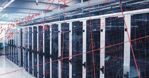 Futuristic Data Center with Technological Grid Overlay