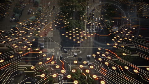 Futuristic Data Processing Over Cityscape Concept