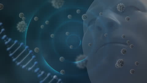 Digital Animation: Human Head, DNA Strand, and Virus Particles