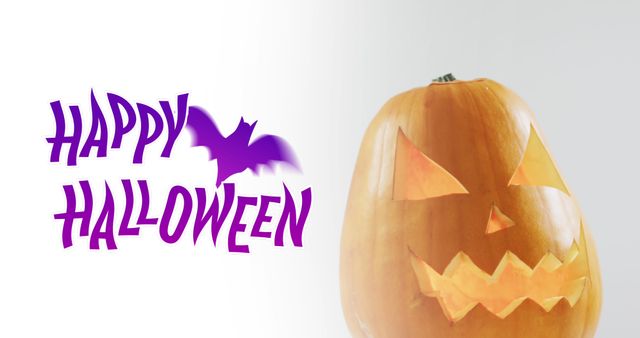 Spooky Halloween Greeting with Carved Pumpkin and Bat Illustration - Download Free Stock Images Pikwizard.com