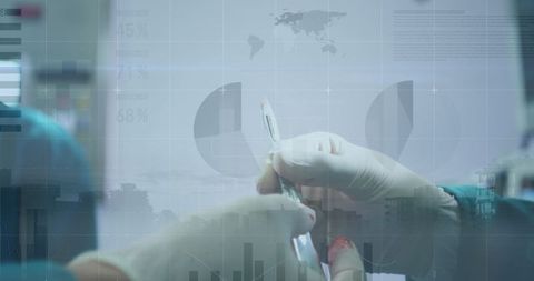 Surgeons Holding Scalpel with Financial Technology Overlay