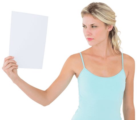transparent smiling woman holding blank paper mockup - Download Free Stock Videos Pikwizard.com