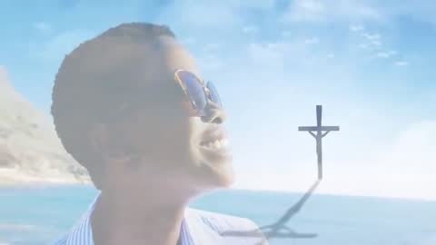 Abstract Silhouette Animation with Cross and Ocean Sunset