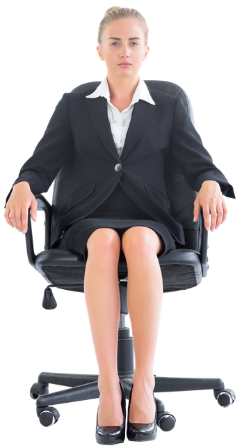 Transparent blonde businesswoman sitting on an office swivel chair - Download Free Stock Videos Pikwizard.com