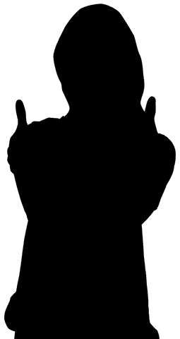 Hoodie wearing silhouette with thumbs up on transparent background