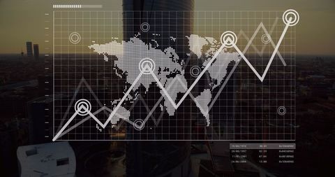 Global economic growth concept with cityscape and graphs