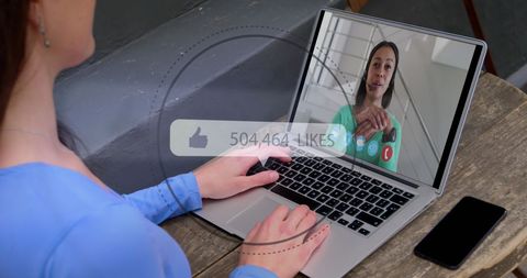 Woman on Video Call with Social Media Engagement Overlay - Download Free Stock Images Pikwizard.com