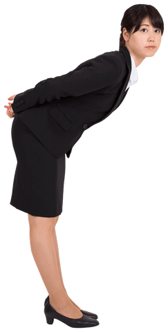 Asian businesswoman bending on transparent background for virtual interface