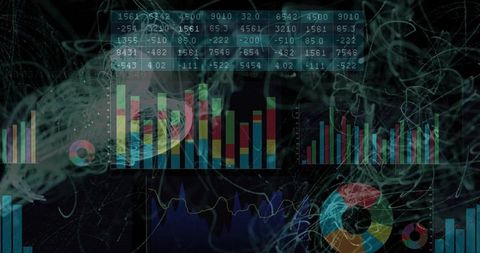 Futuristic digital interface overlay with charts and neon streaks