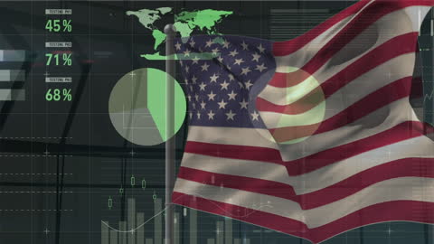 American Flag Overlay with Data Analytics Theme