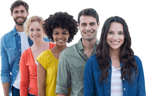 Transparent background diverse colleagues smiling in lineup