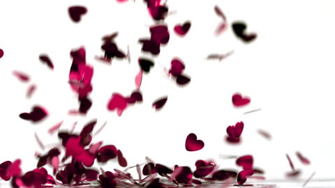 Falling Pink Heart Confetti in Slow Motion