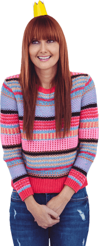 smiling woman in colorful sweater and crown, transparent background - Download Free Stock Videos Pikwizard.com