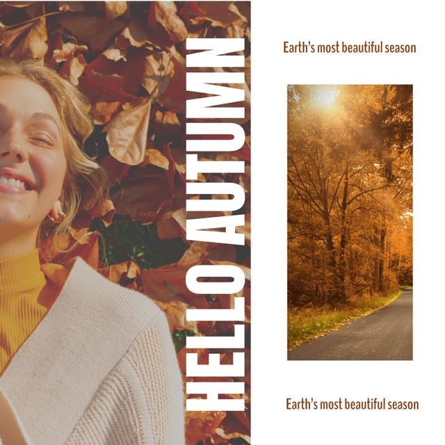 Woman Enjoying Autumn Foliage with Scenic Road of Fall Trees - Download Free Stock Templates Pikwizard.com