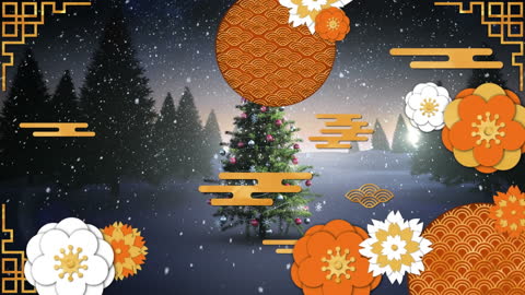 Charming Winter Scene with Floral Decor and Christmas Tree