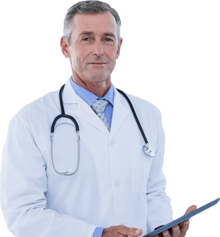 Confident Senior Doctor Holding Tablet with Transparent Background - Download Free Stock Videos Pikwizard.com