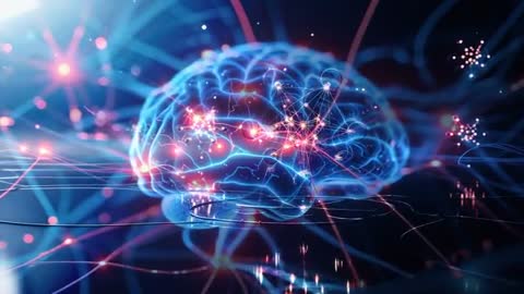 Futuristic 3D Brain Hologram with Neon Filaments