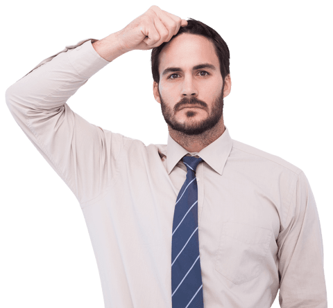 Transparent Image of Serious Businessman Holding Head in Reflection