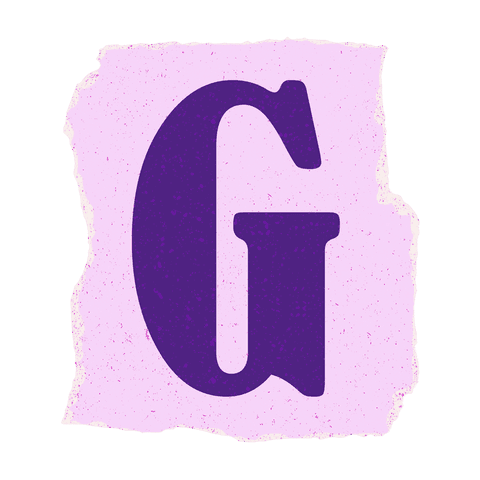 Serif letter g on torn pink textured paper transparent design