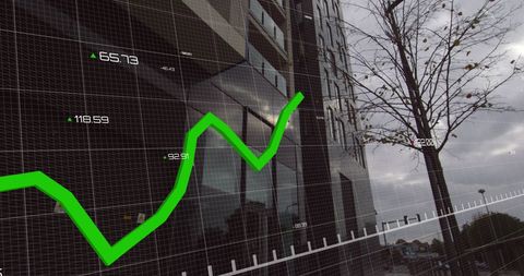 Financial Data Overlay on Modern Building Background - Download Free Stock Images Pikwizard.com