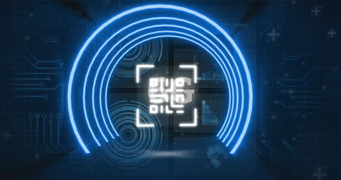 Futuristic QR Code with a Digital Blue Interface