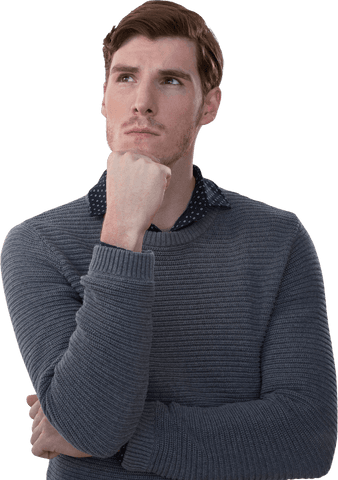 Caucasian Man Thinking with Curious Expression on Transparent Background