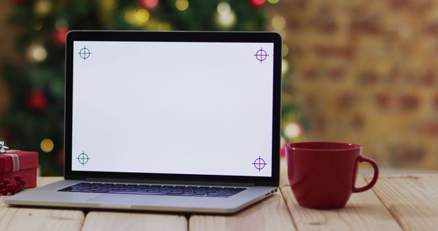 Open Laptop with Blank Screen and Coffee Cup - Download Free Stock Images Pikwizard.com