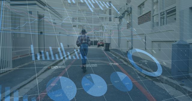 Person Walking in Urban Area with Abstract Financial Data Overlay - Download Free Stock Images Pikwizard.com