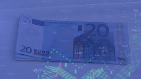 Euro Banknotes Superimposed with Digital Financial Data Animation