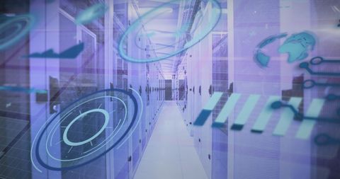 Digital Projection with Waves and Graphs in Modern Server Room - Download Free Stock Images Pikwizard.com