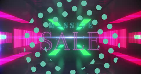 Glowing Neon Sale Sign Amidst Digital Animation