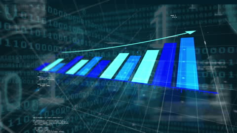 Rising Digital Bar Graph with Data Codes in Background