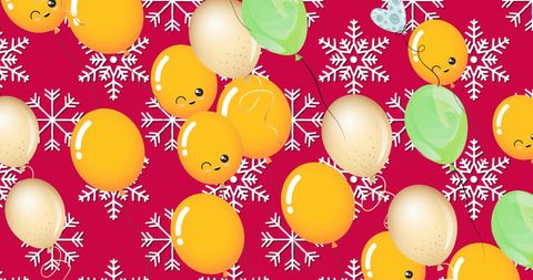 Festive Balloon and Snowflake Pattern on Red Background