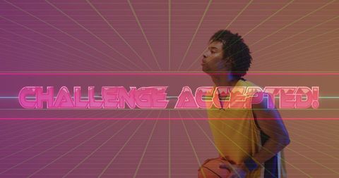 Retro Neon Challenge Accepted with Basketball Player - Download Free Stock Images Pikwizard.com