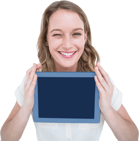 Transparent Smiling Woman Holding Blank Tablet - Download Free Stock Videos Pikwizard.com