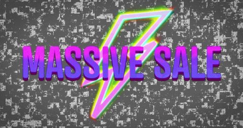 Neon massive sale text with electric bolt overlay