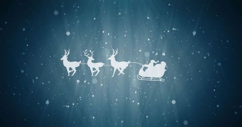 Santa Claus Sleigh and Reindeer Silhouette in Snowfall