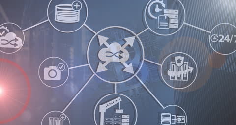 Digital Cloud Network Icons Overlaying Server Room