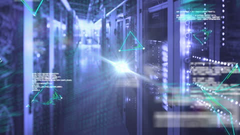 Digital Data Stream Flowing Through Server Room