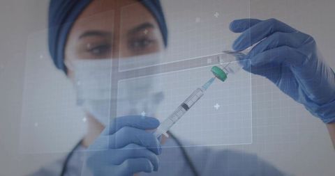 Nurse Drawing Medication with Digital Overlay at Clinic