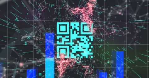 Digital QR Code Over Network with Data Visualization Elements - Download Free Stock Images Pikwizard.com
