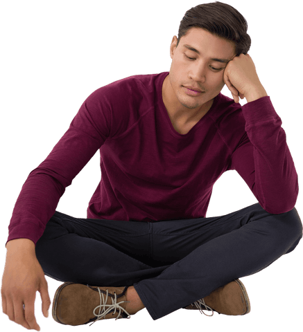 Transparent Young Man Sitting Cross-Legged in Casual Attire