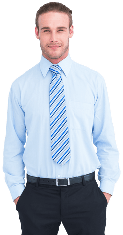 Confident businessman in blue shirt on transparent background