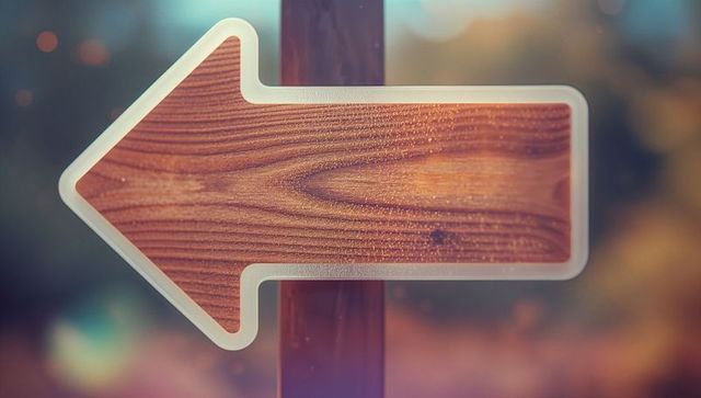Rustic Wooden Arrow Sign Leading Left Amid Autumn Bokeh Outdoors